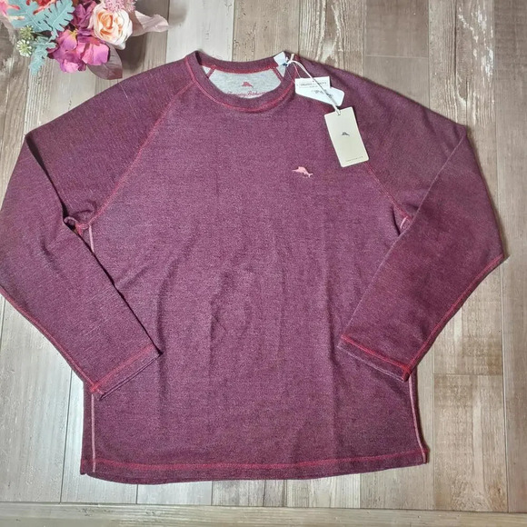 NWT Tommy Bahama Bayview Logo Knit Crewneck Sweater Dark Red Size Large - Picture 2 of 15